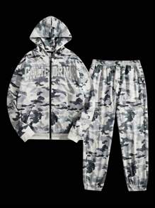 Manfinity VCAY Men's Digital Print Loose Fit Knit Long Sleeve Sweatshirt Set, For Fall Winter - Light Grey - View 1