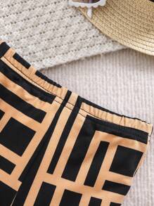 SHEIN Baby Girl Cute Summer Knitted Black Cami & Flared Elastic Waist Pants Set