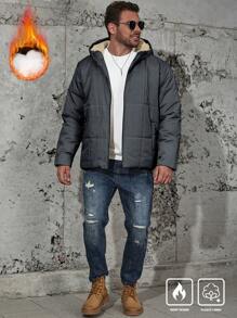 Manfinity Homme Abrigo acolchado con capucha informal para hombre talla grande, de invierno
