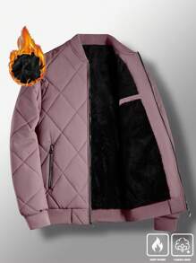 Manfinity Homme 1pc Men's Plain Front Zip Up Long Sleeve Casual Quilted Jacket, Minimalist Daily Wear