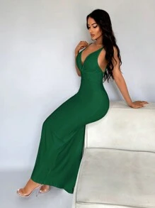 SHEIN SXY Summer Sexy Open Back Fishtail White Dress,Prom Dress