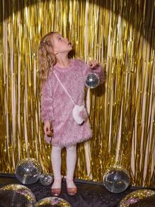 SHEIN Vestito elegante da ragazza per San Valentino con decorazione a fiocco in pelliccia a forma di cuore e nappa, adatto per uscite, vacanze, feste, primavera e autunno