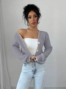 Elenzga Women Solid Color Button Front Long Sleeve Casual Blouse, Everyday Wear Fall Cloth For Women - Grey - View 4