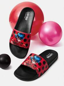 Miraculous Ladybug X SHEIN Cartoon Figure And Polka Dot Print Slippers, Lightweight For Indoor And Outdoor Wear, Spring Shoes, Spring Break Easter For Casual Beach Style