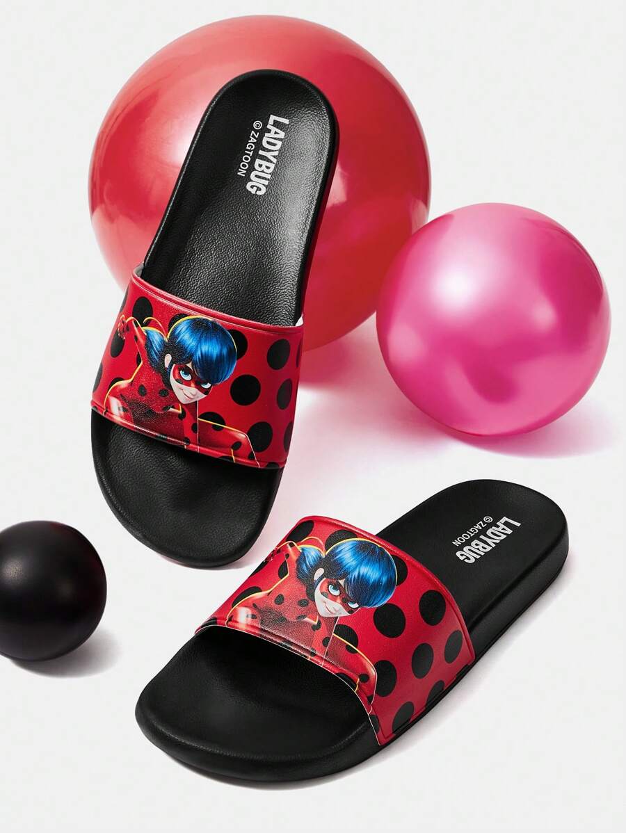 Miraculous Ladybug X SHEIN Cartoon Figure And Polka Dot Print Slippers, Lightweight For Indoor And Outdoor Wear, Spring Shoes, Spring Break Easter For Casual Beach Style