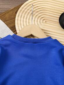 Young Boy Letter & Graphic Print Loose Fit Crew Neck Long Sleeve Casual Sweatshirt, Suitable For Outdoor And School Wear In Winter, Autumn And Spring - Royal Blue - View 6