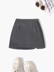 SHEIN PETITE Petite Women's Casual Minimalist Versatile All-Match A-Line High-Rise Grey Mini Skirt