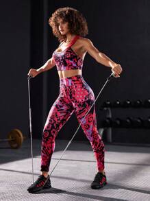 Powerista Women's Red Color All-Over Print Racerback Sports Bra For Daily Training & Gym - Red - View 7