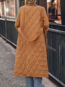 SHEIN LUNE Abrigo casual de invierno para mujer de unicolor, con cuello de solapa, doble botonadura y relleno, para otoño