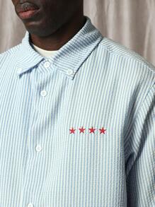 SUMWON Crop Pinstripe Shirt With Embroidery - Blue and White - View 6