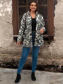 EMERY ROSE 大码女式花卉图案毛绒夹克，秋冬