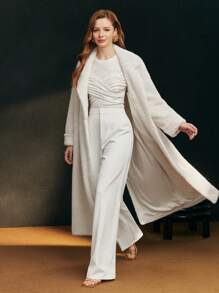 MOTF 蓬松纯色翻领斜口袋长款大衣 - 米色 - 查看 6