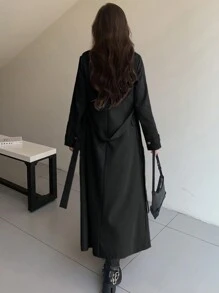 Chiquease Women's Casual Long Double-Breasted Design Trench Coat Fall Winter Cloth For Women - Black - View 2