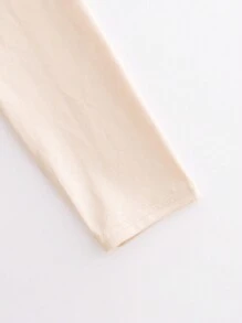 SHEIN Tween Girl Apricot Round Neck Long Sleeve T-Shirt With Black Patchwork Flare Pants 2 Pieces Set