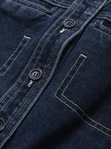 Livesso Women's Casual Denim Vest And Wide Leg Jeans Set - Dark Wash - View 9