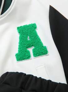 SHEIN 年轻男孩字母图案拼布套头衫搭配纯色工装裤，休闲时尚，适合秋冬季 - 彩色 - 查看 6