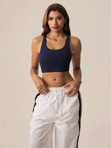 Slayform Slayform Women's Solid Color Minimalist Racerback Yoga Fitness BRA - Navy Blue - View 5