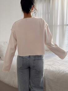 Siren Gaze Veste col rond pour femmes, veste à bordure contrastée brodée, veste de style casual de rue pour femmes, vêtements de bureau