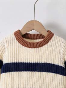 Young Boys Streetwear Contrast Striped Textured Knit Sweater Co-Ord Sets, Suitable For Autumn/Winter And School Wear - Multicolor - View 3