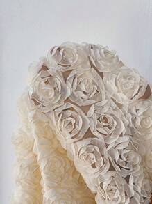 Celure Plus Size Elegant Apricot A-Line Skirt, 3D Rose Floral Decor Knee Length Skirt, Suitable For Valentine's Day