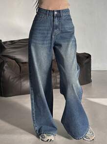 DAZY Damen Lässige weite Bein Jeans aus gewaschenem Denim - Mittele Waschung - Übersicht 6