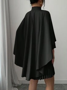 Elenzga Đầm xếp ly cổ bèo nhún thanh lịch dành cho nữ - màu đen - Xem 2