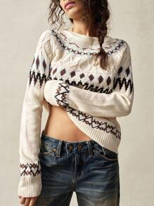 Bohemela Women's Geometric Print Round Neck Casual Versatile Long Sleeve Sweatshirt