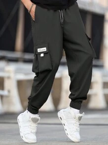 Manfinity LEGND Plus Size Men's Simple Front Tie Pocket Casual Pants, Everyday Wear