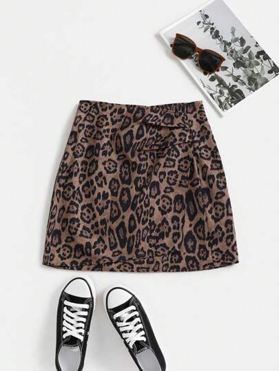 Sweetra Women's Vintage Leopard Print High Waist A-Line Skirt, Slimming & Anti-Flashing, Elegant & Fashionable Y2K   Mini Short Women