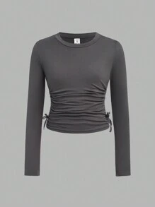 SHEIN Girlism 4 件套 Tween 女童休闲运动褶皱立领紧身长袖 T 恤