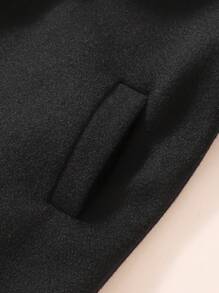 年轻女孩撞色领拼接长袖纽扣口袋休闲夹克 - 黑色 - 查看 3