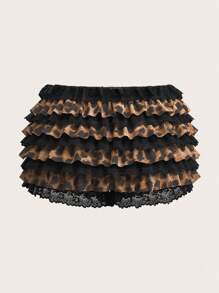 Sweetina 1pc Holiday Party Women Outfits Y2k Sexy Lace Decor Multi-Layer Low Waist Shorts, Leopard Print Casual & Fashionable For Daily Wear - Multicolor - View 4