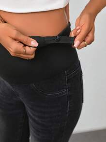 SHEIN Women's Light Color Casual Maternity Knitted Patchwork Skinny Jeans, All-Season Regular Fit