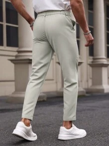 Manfinity Mode Pantalones casuales rectos y holgados de color liso para hombre, para golf