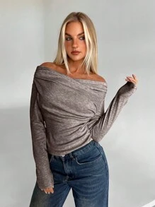 Aloruh 1 件女士休闲纯色褶皱修身长袖 T 恤，多用途，适合秋冬季