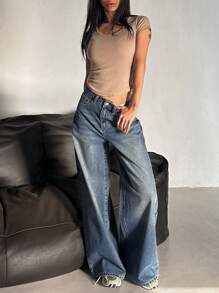 DAZY Damen Lässige weite Bein Jeans aus gewaschenem Denim - Mittele Waschung - Übersicht 7