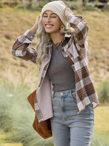 LanaWest Women's Casual Patchwork Plaid Long Sleeve Cotton Shirt, Fashionable And Versatile, Autumn/Winter - Multicolor - View 4