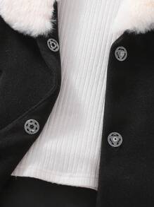 年轻女孩撞色领拼接长袖纽扣口袋休闲夹克 - 黑色 - 查看 4