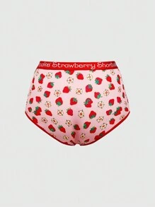 Strawberry Shortcake | ROMWE Strawberry Print Wireless Contrast Lace Lingerie Bra & Panty Set, Kawaii - Multicolor - View 8