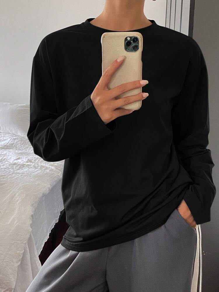 Women's Casual Round Neck Black Long Sleeve Simple T-Shirt Top , New Arrival For Autumn,Fall Women Clothes