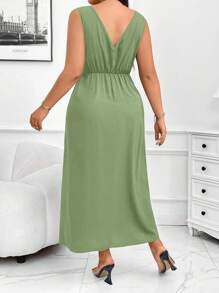 Celure Vestido de talla grande de unicolor y sin mangas con envolvente, vestido largo de mujer de verano