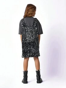 SUMWON Tween Girls Relaxed Crop Tee & Sparkle Dress 2 Piece Set