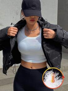 DAZY 1 Stück Damen einfarbige Kapuzen-Lässig-Jacke mit hoher Taille, Winterbekleidung für Damen, Damen-Wintermantel, Herbstbekleidung für Damen