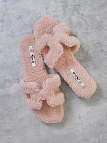 SHUZIA All-Time Women's Soft Cozy Warm Plush Luxe-Inspired Harness Cutout Open Toe Fleece Pink Slide Slippers Summer Shoes Spring Shoes Spring Break Easter Vacation Shoes Casual Shoes Beach Shoes Mother's Day Present