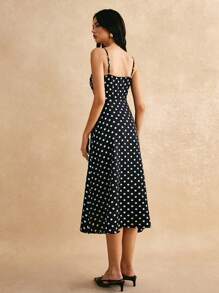 Poéselle 波卡圓點前打結高衩吊帶洋裝 - 黑色 - 查看 5