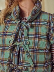 WESTFADE Plaid Cotton Bow Front Puffer Vest Top - Nashville Outfits