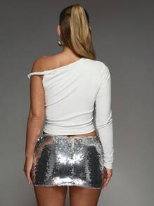 MISSGUIDED Asymmetric Neckline One Long Sleeve Knot Top