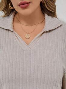 SHEIN LUNE 2 pièces Ensemble casual femme grandes tailles. Top T-shirt côtelé à manches longues et épaules tombantes et pantalon. Tenue de printemps/automne, aéroport, voyage, vacances, Nouvel An. Vêtements d'hiver pour femmes, tenue de Nouvel An - Nude - Voir 4