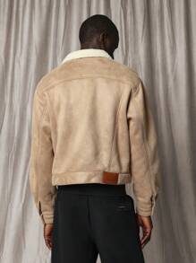 SUMWON Premium Western Trucker Jacket With Sherpa Collar Winter Outerwear Classic Design Front Button Closure Rugged Cowboy Style - Khaki - View 3