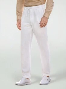 Manfinity VCAY 男士面料修身直筒休闲正装裤，适合日常穿着 - 白色 - 查看 1